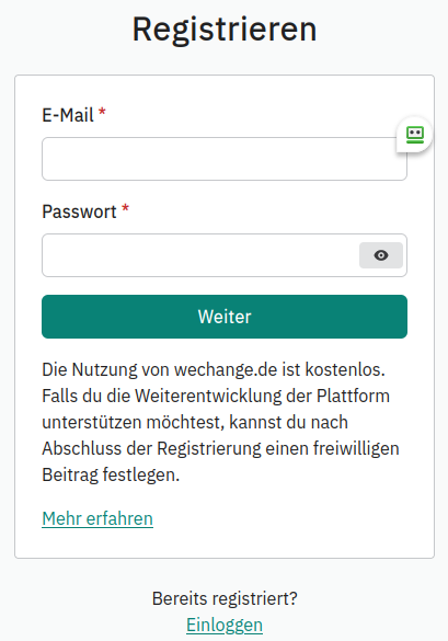 WECHANGE Registrierungsdialog