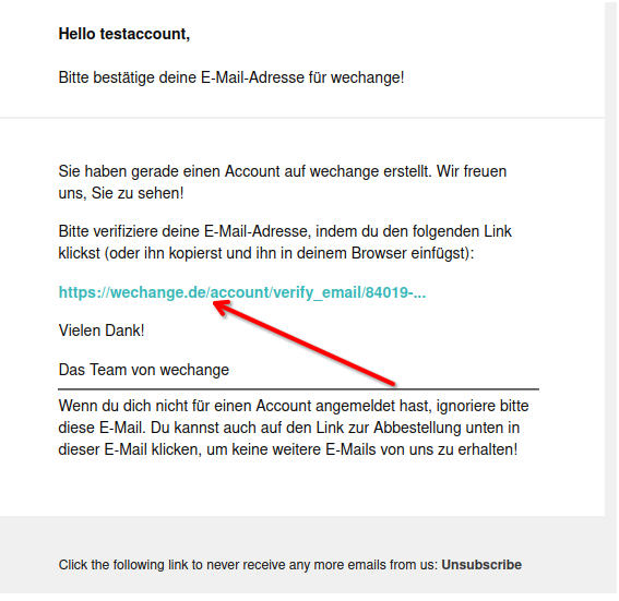 WECHANGE Validierungsemail